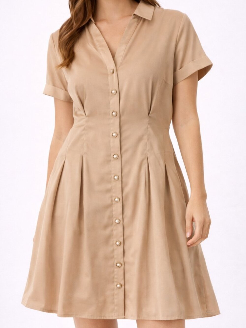 NWT Umgee Tan Button Front Shirt Dress Size Small Sleeveless Collared Midi Dress